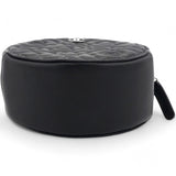 Caviar Camellia Embossed Round Clutch With Chain Black