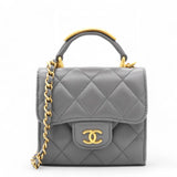 Lambskin Quilted Top Handle Flap Clutch With Chain Grey Mini