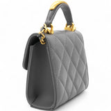 Lambskin Quilted Top Handle Flap Clutch With Chain Grey Mini