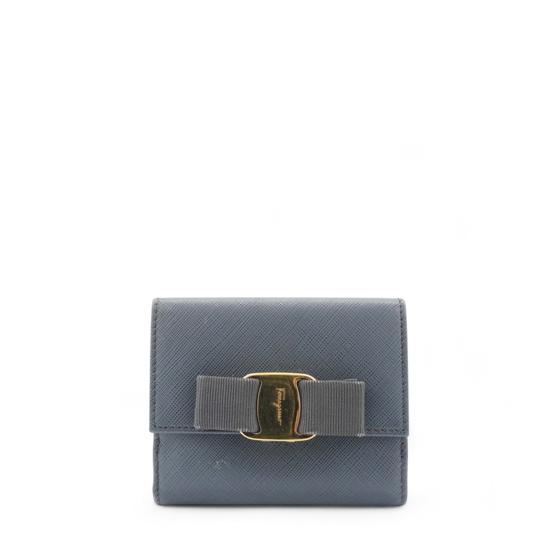 Blue Leather Vara Bow Compact Wallet