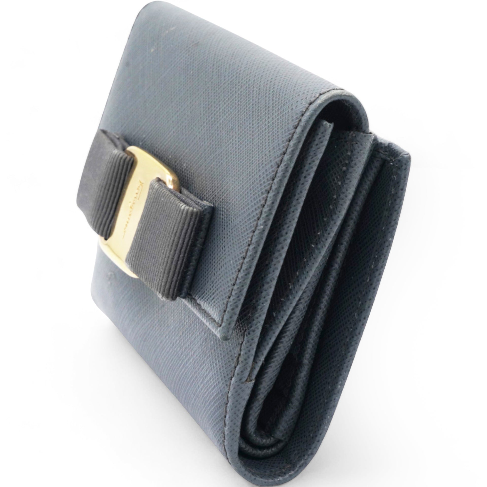 Blue Leather Vara Bow Compact Wallet