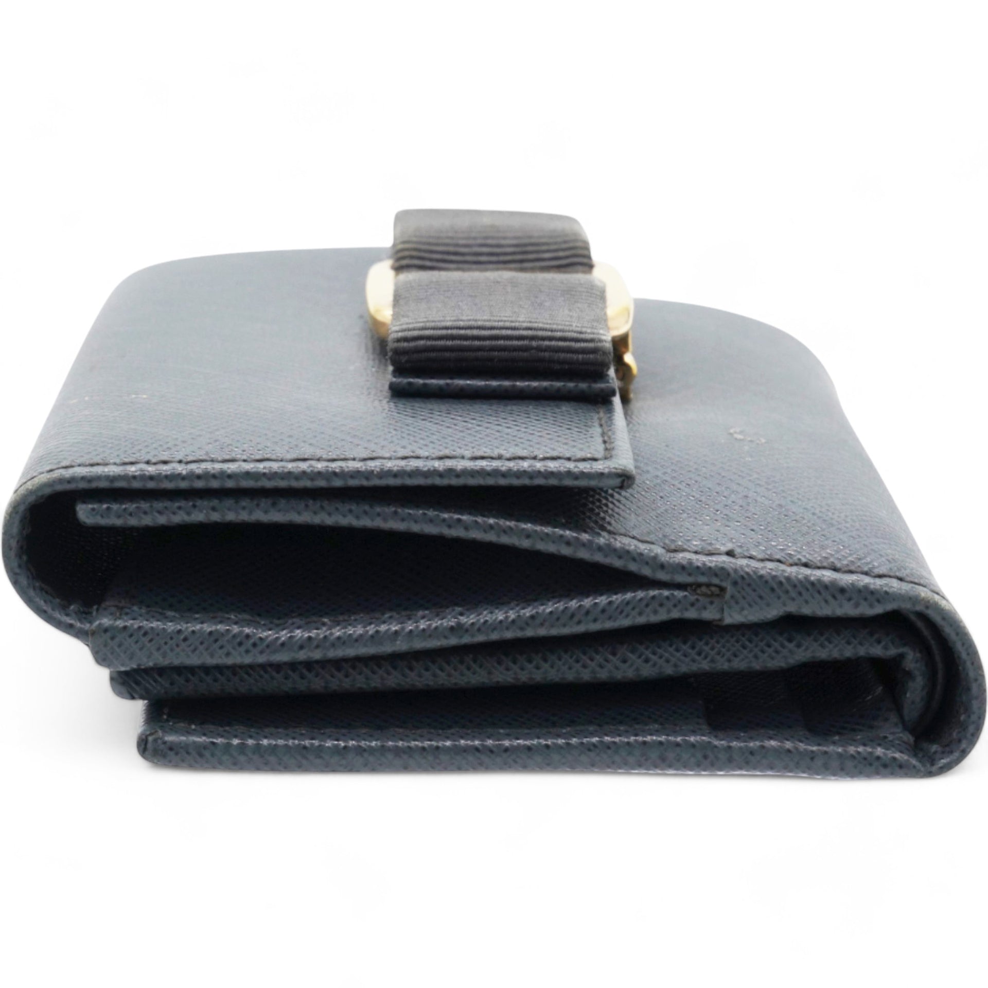 Blue Leather Vara Bow Compact Wallet