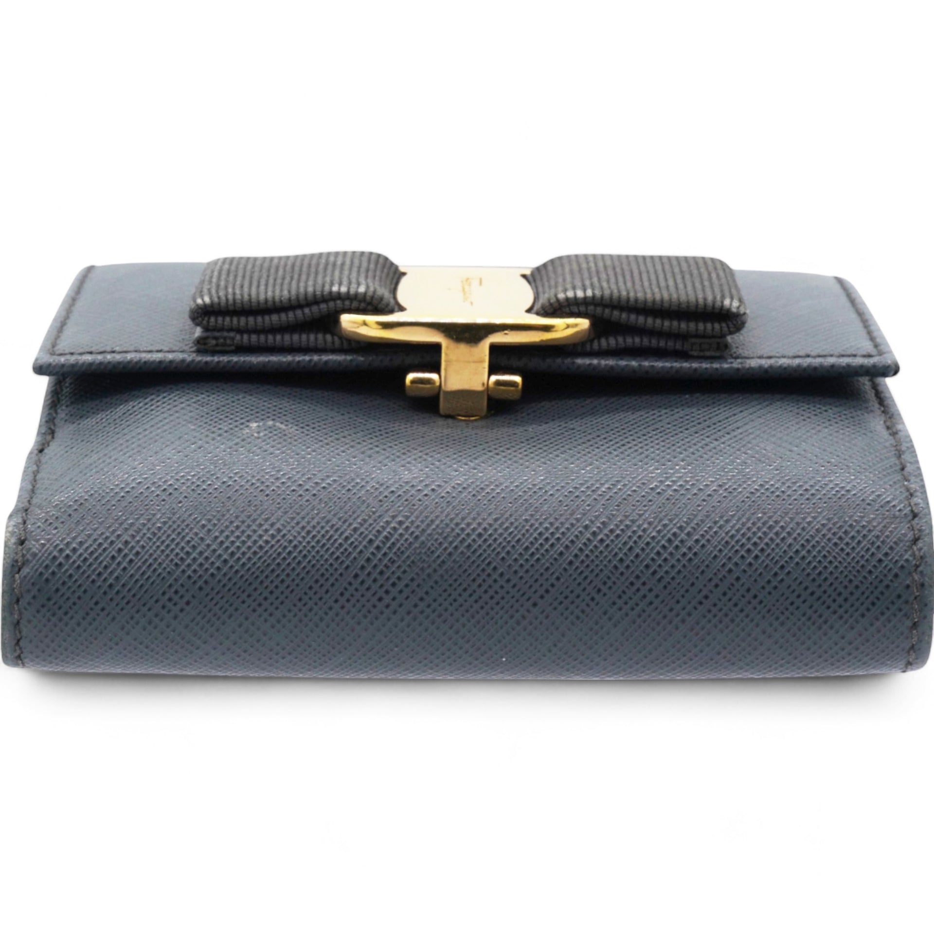 Blue Leather Vara Bow Compact Wallet