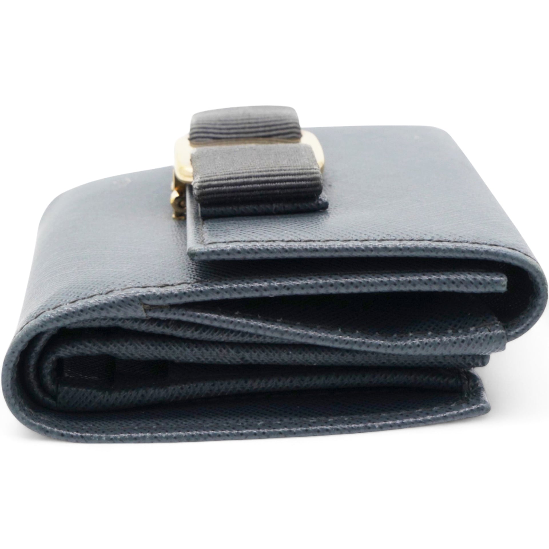 Blue Leather Vara Bow Compact Wallet