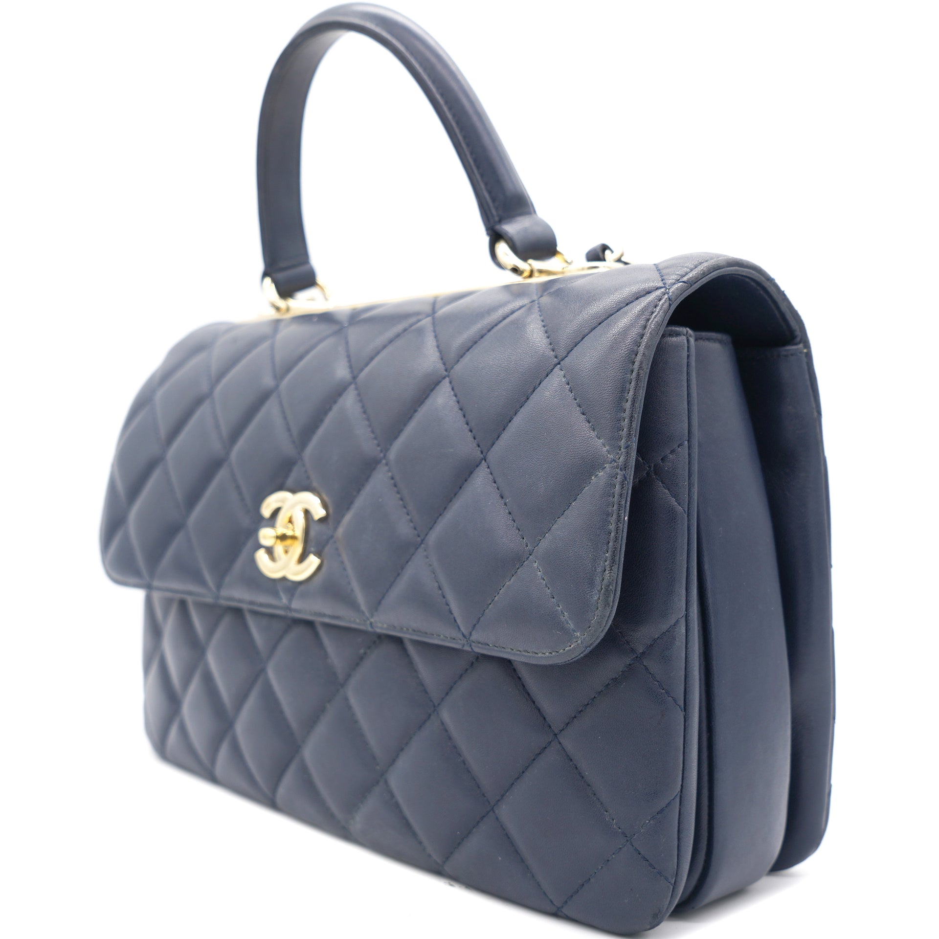 Vintage Chanel CC Flap Bag Quilted Navy Blue Lambskin