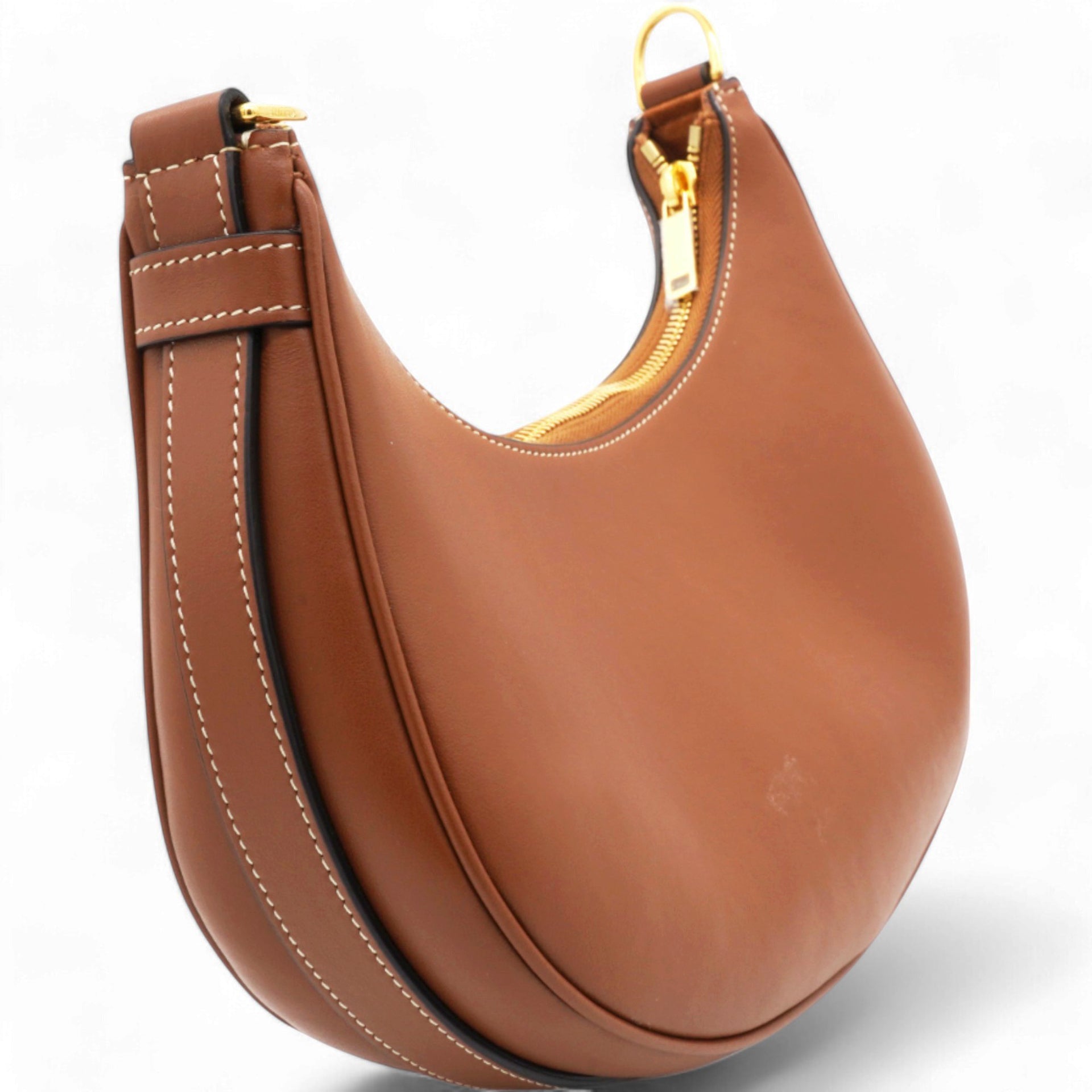 Smooth Calfskin Strap Ava Shoulder Bag Tan