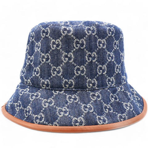 Washed Jacquard Denim Nappa GG Monogram Oscar Bucket Hat Denim Cuir  L/59