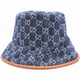 Washed Jacquard Denim Nappa GG Monogram Oscar Bucket Hat Denim Cuir  L/59