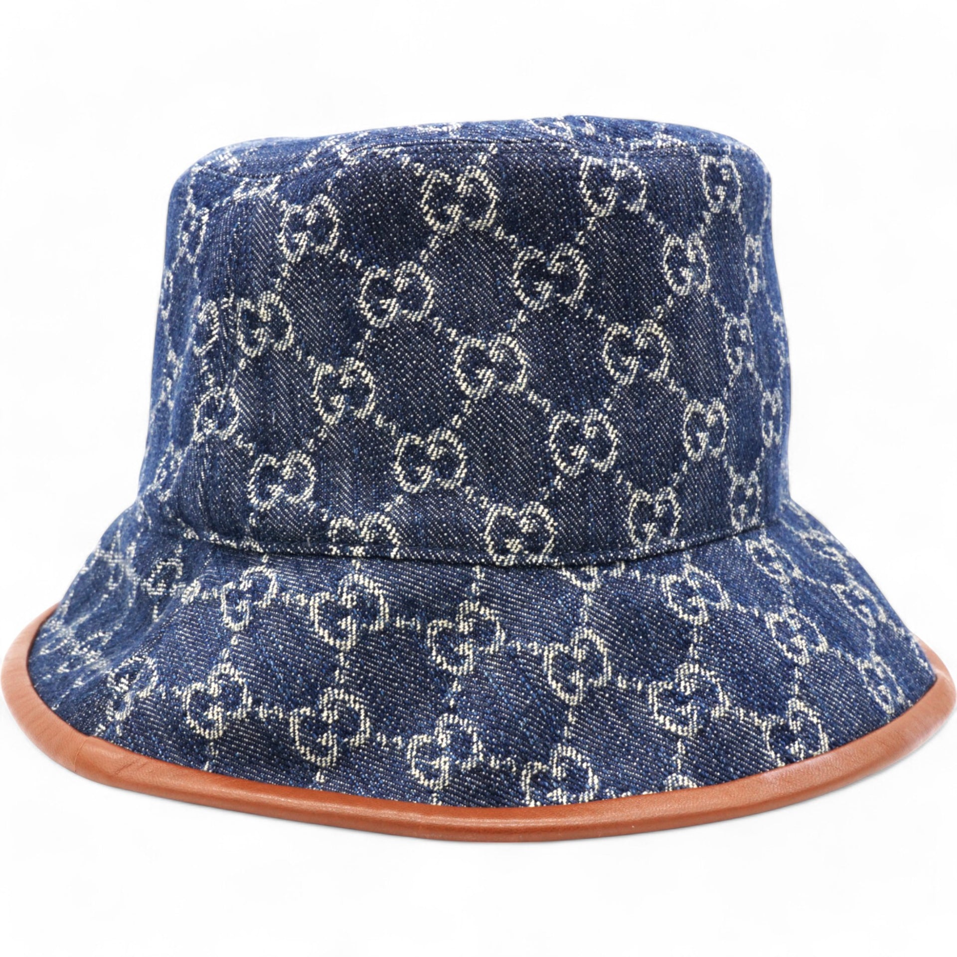 Washed Jacquard Denim Nappa GG Monogram Oscar Bucket Hat Denim Cuir  L/59