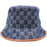 Washed Jacquard Denim Nappa GG Monogram Oscar Bucket Hat Denim Cuir  L/59