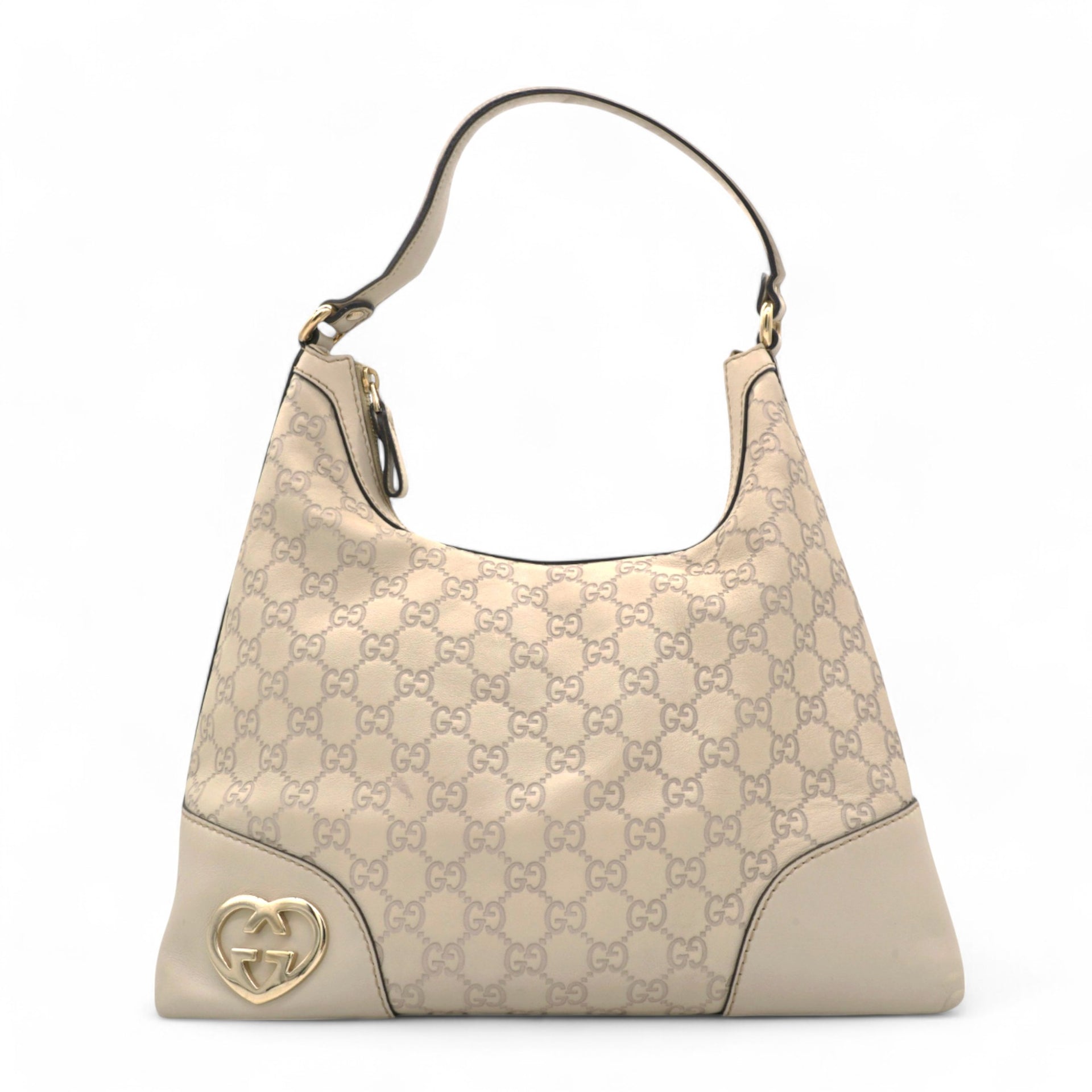 Off White Guccissima Leather Lovely Heart Shaped Interlocking G Hobo