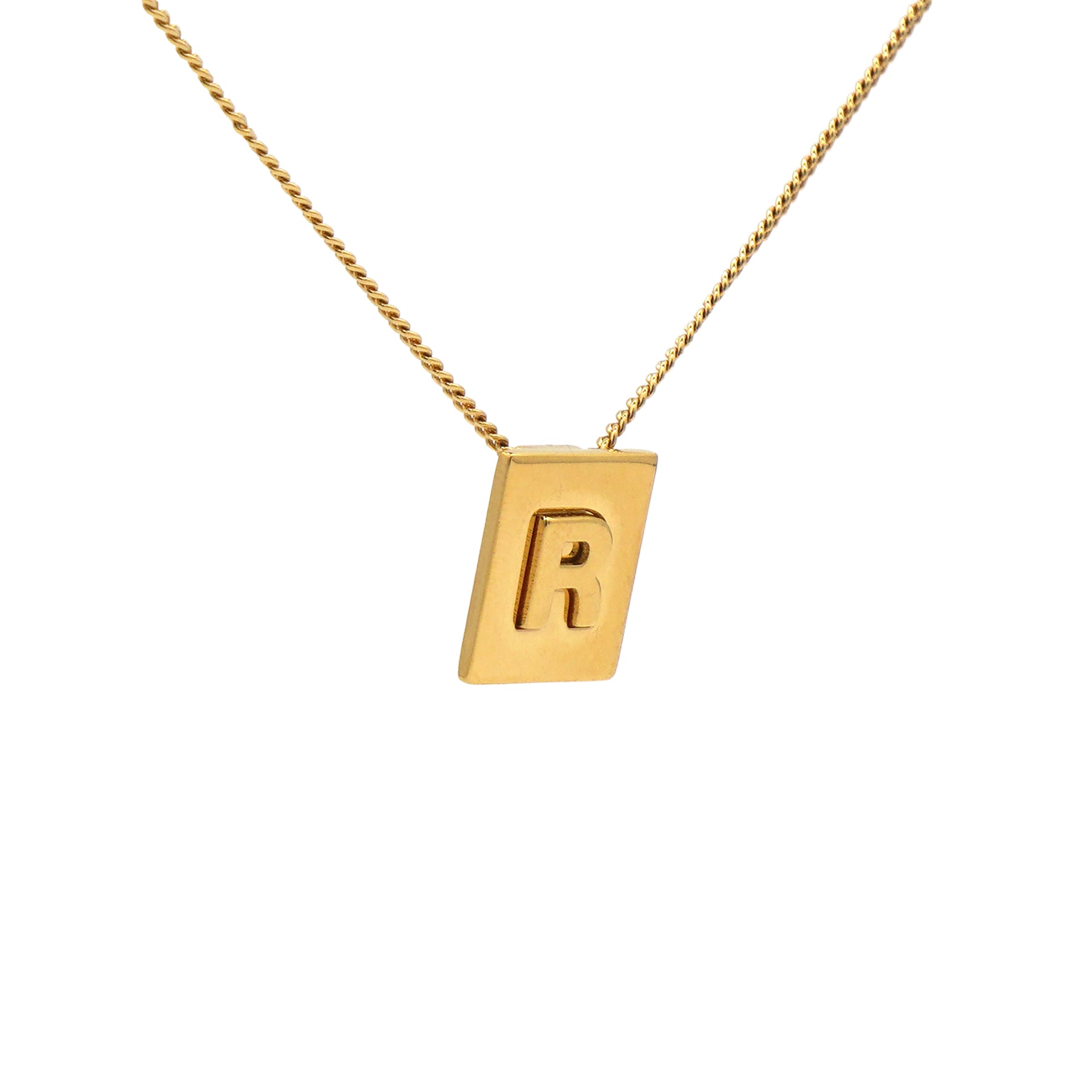 Alphabet R Necklace In Brass With Gold Finish