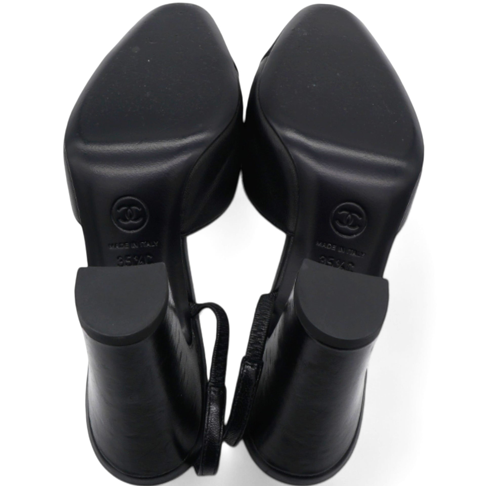 Goatskin Grosgrain Cap Toe CC Slingback Sandals Black Size 35.5