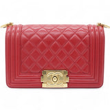 Lambskin Quilted Boy Flap Red Small