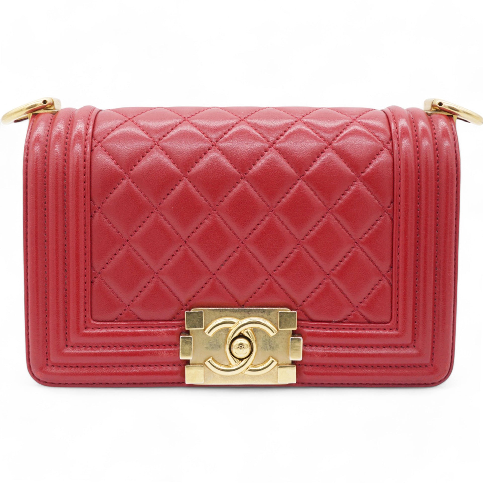 Lambskin Quilted Boy Flap Red Small