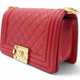 Lambskin Quilted Boy Flap Red Small