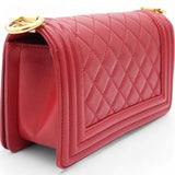 Lambskin Quilted Boy Flap Red Small