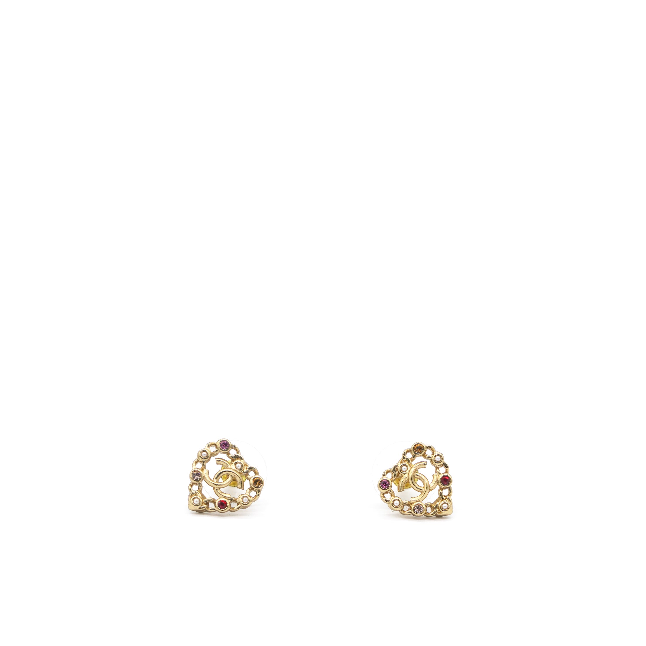 Pearl Crystal CC Heart Earrings Gold Multicolor