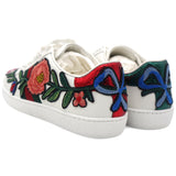 Calfskin Web Floral Embroidered Womens Ace Sneakers 36 White