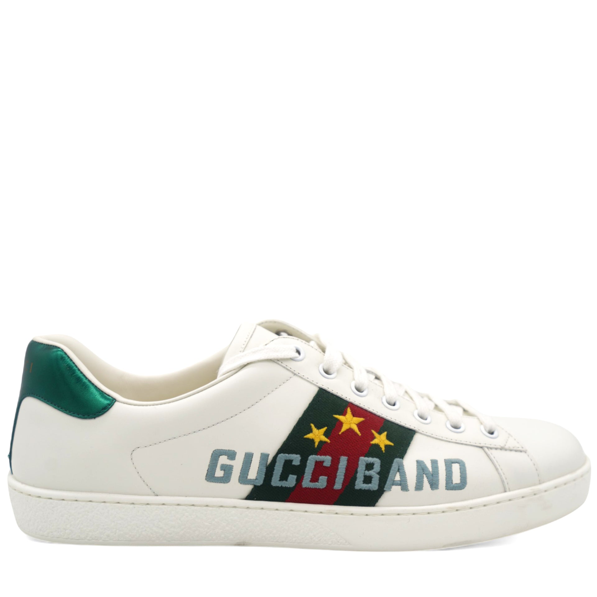 Calfskin Web Mens Gucci Band Ace Sneakers 9/43 White