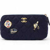 Navy Marine Cotton Phone Coco Mark Chain Shoulder Bag