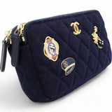 Navy Marine Cotton Phone Coco Mark Chain Shoulder Bag