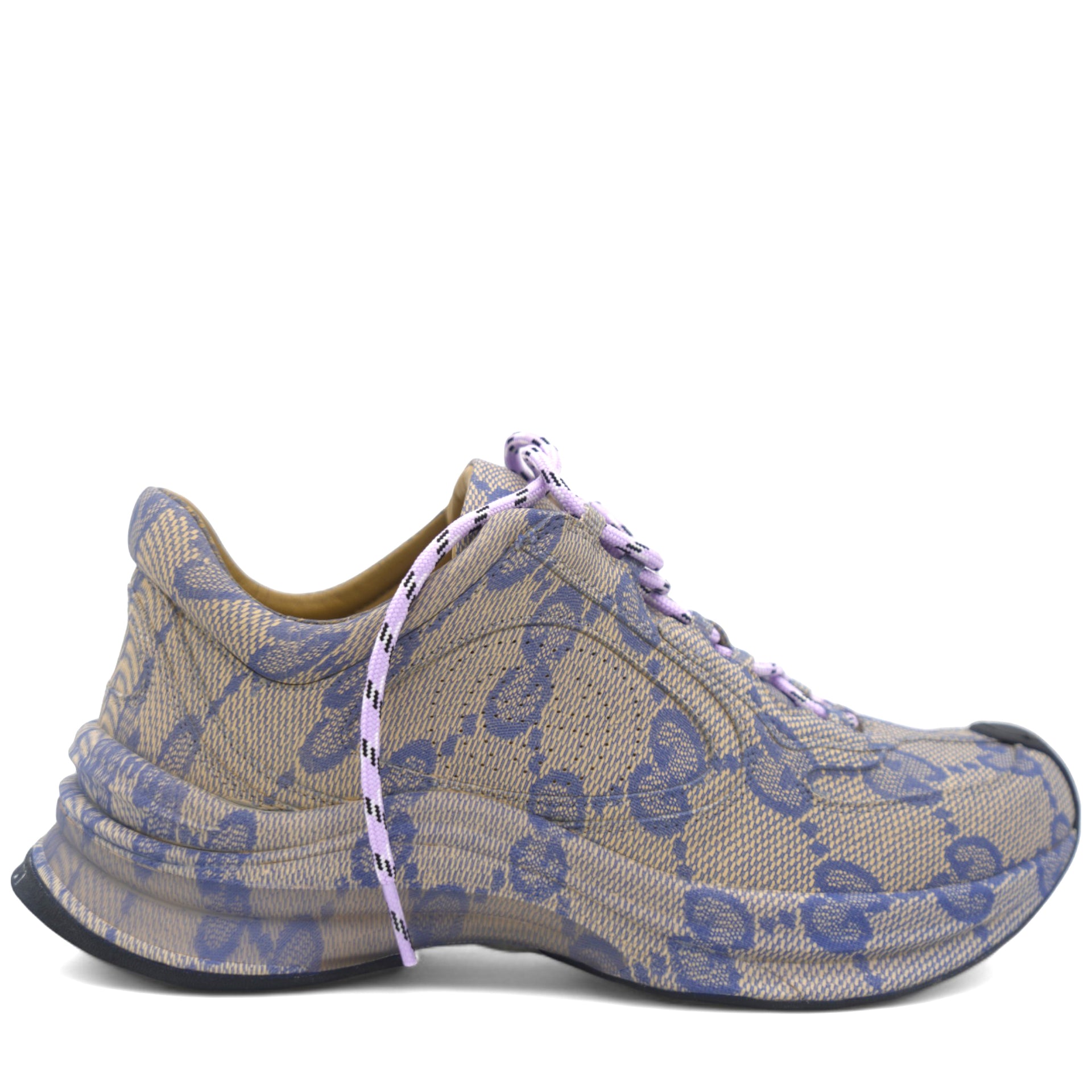 Beige/Blue GG Printed Leather Run Sneakers 36.5