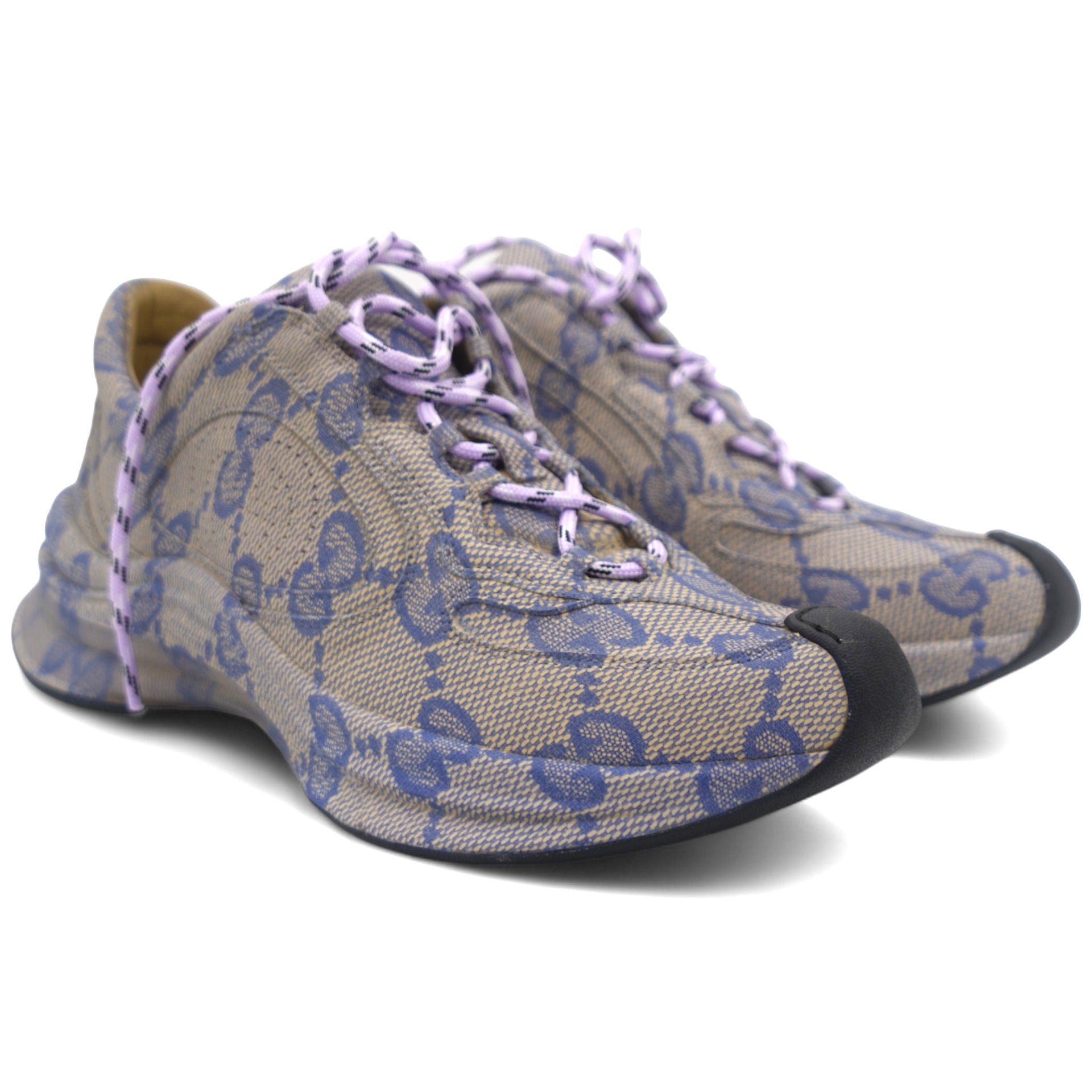 Beige/Blue GG Printed Leather Run Sneakers 36.5