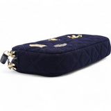 Navy Marine Cotton Phone Coco Mark Chain Shoulder Bag