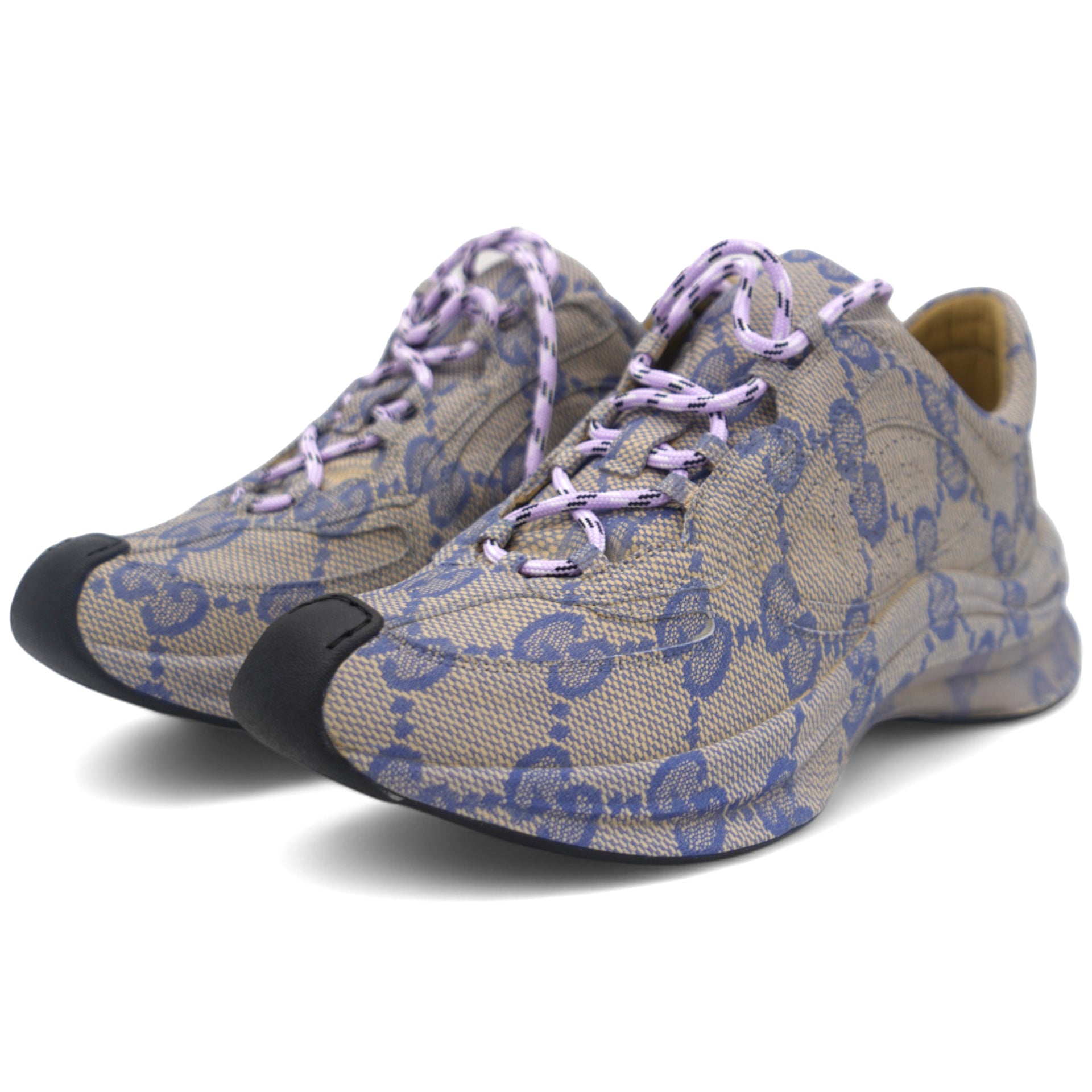 Beige/Blue GG Printed Leather Run Sneakers 36.5