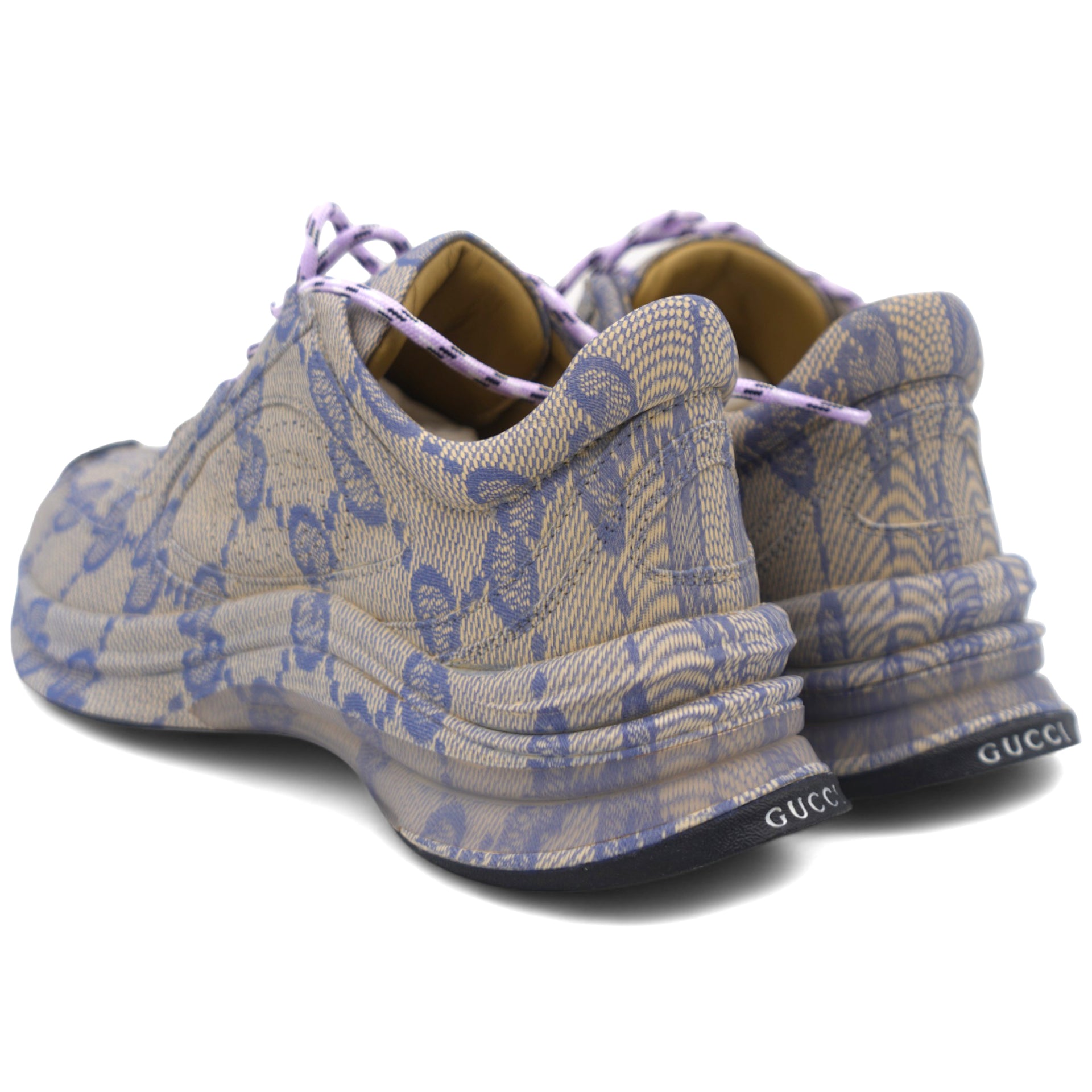 Beige/Blue GG Printed Leather Run Sneakers 36.5