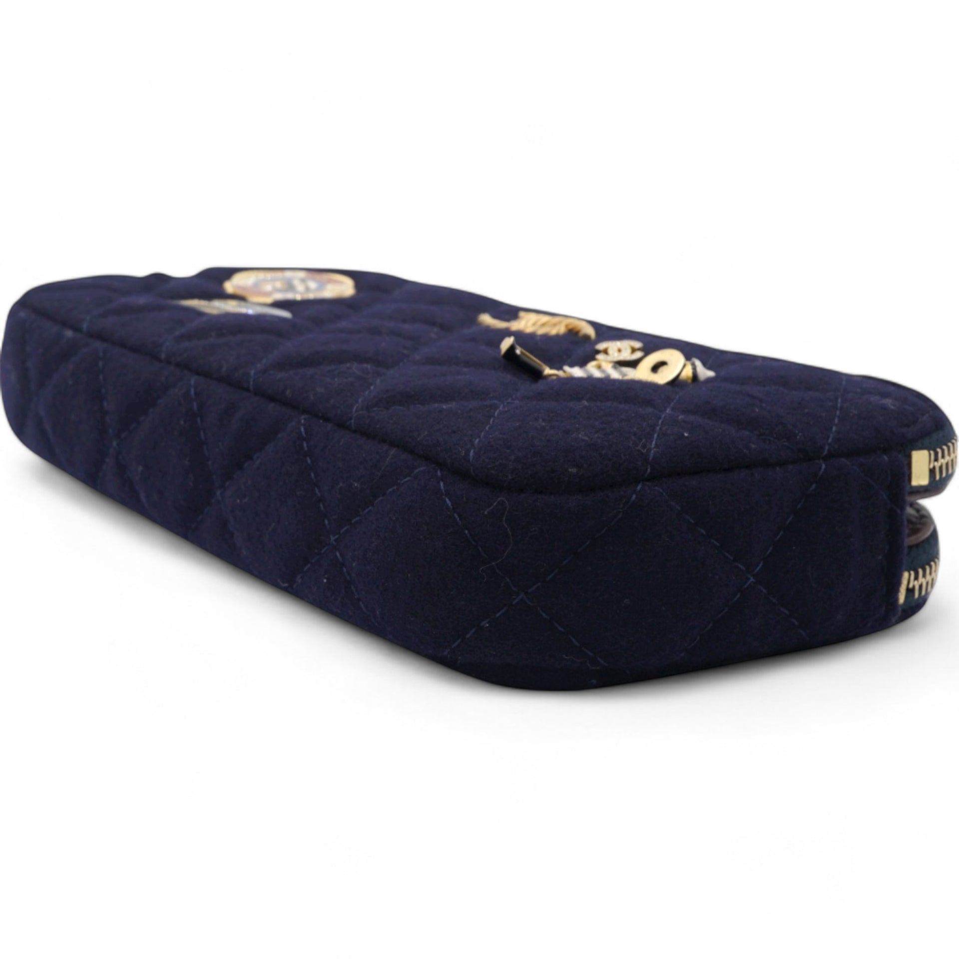 Navy Marine Cotton Phone Coco Mark Chain Shoulder Bag