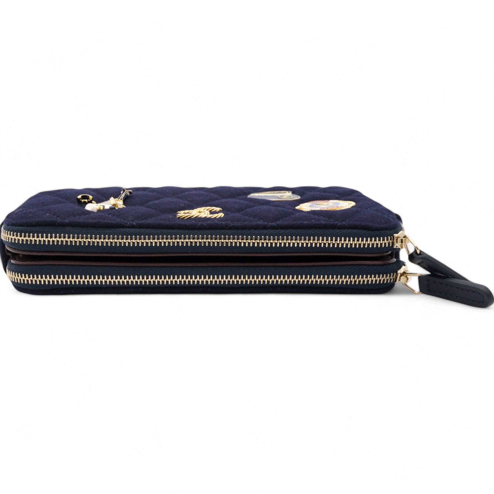 Navy Marine Cotton Phone Coco Mark Chain Shoulder Bag