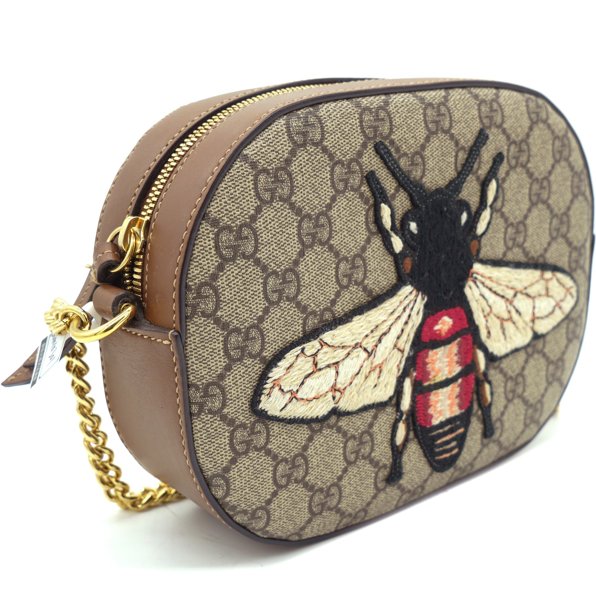 GUCCI GG Supreme Monogram Bee Embroidered Mini Chain Shoulder Bag