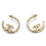 Metal Textured CC Hoop Earrings Gold