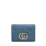 Denim Matelasse Pearly GG Marmont Card Case Wallet Blue