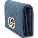 Denim Matelasse Pearly GG Marmont Card Case Wallet Blue