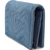 Denim Matelasse Pearly GG Marmont Card Case Wallet Blue