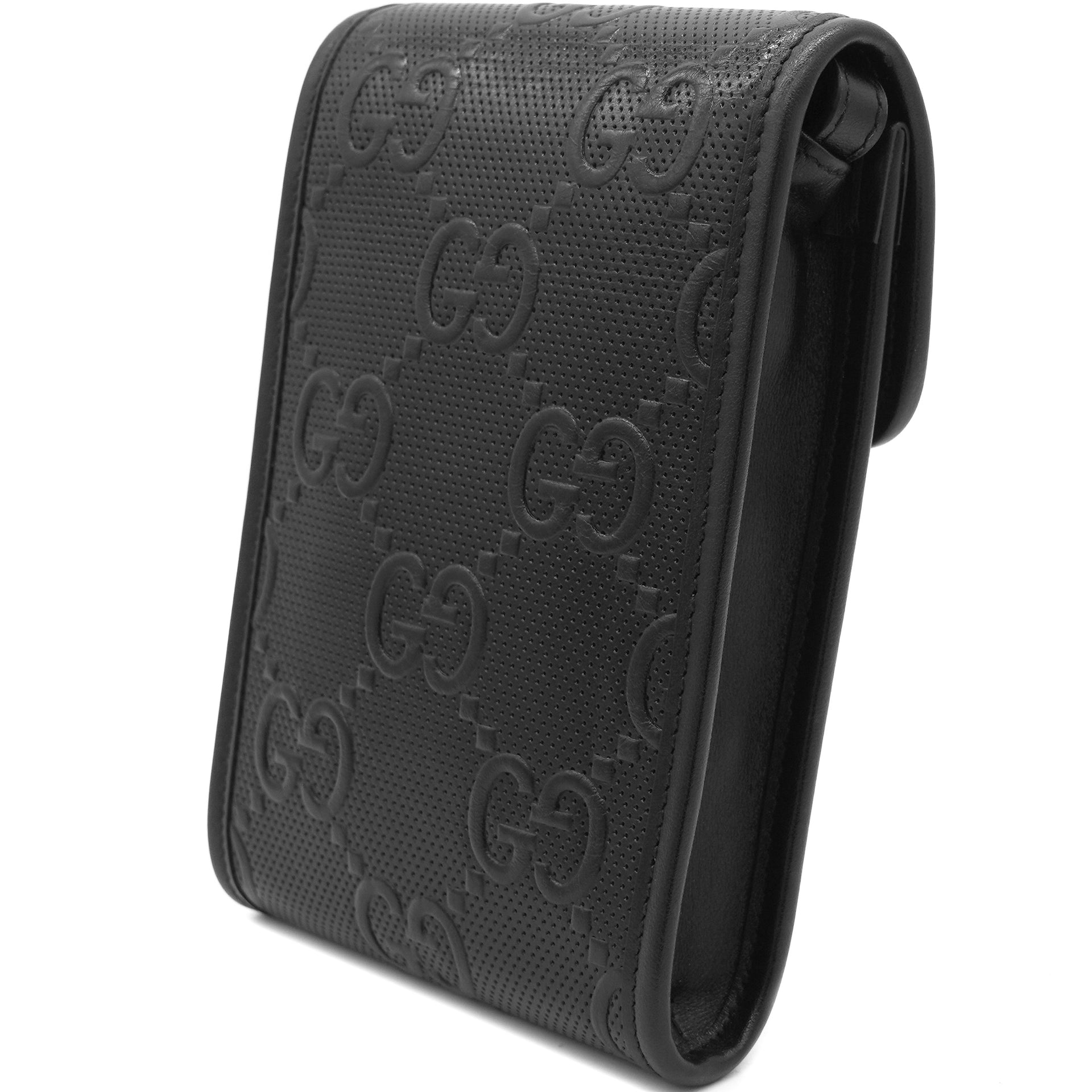 Calfskin GG Embossed Perforated Mini Crossbody Bag Black