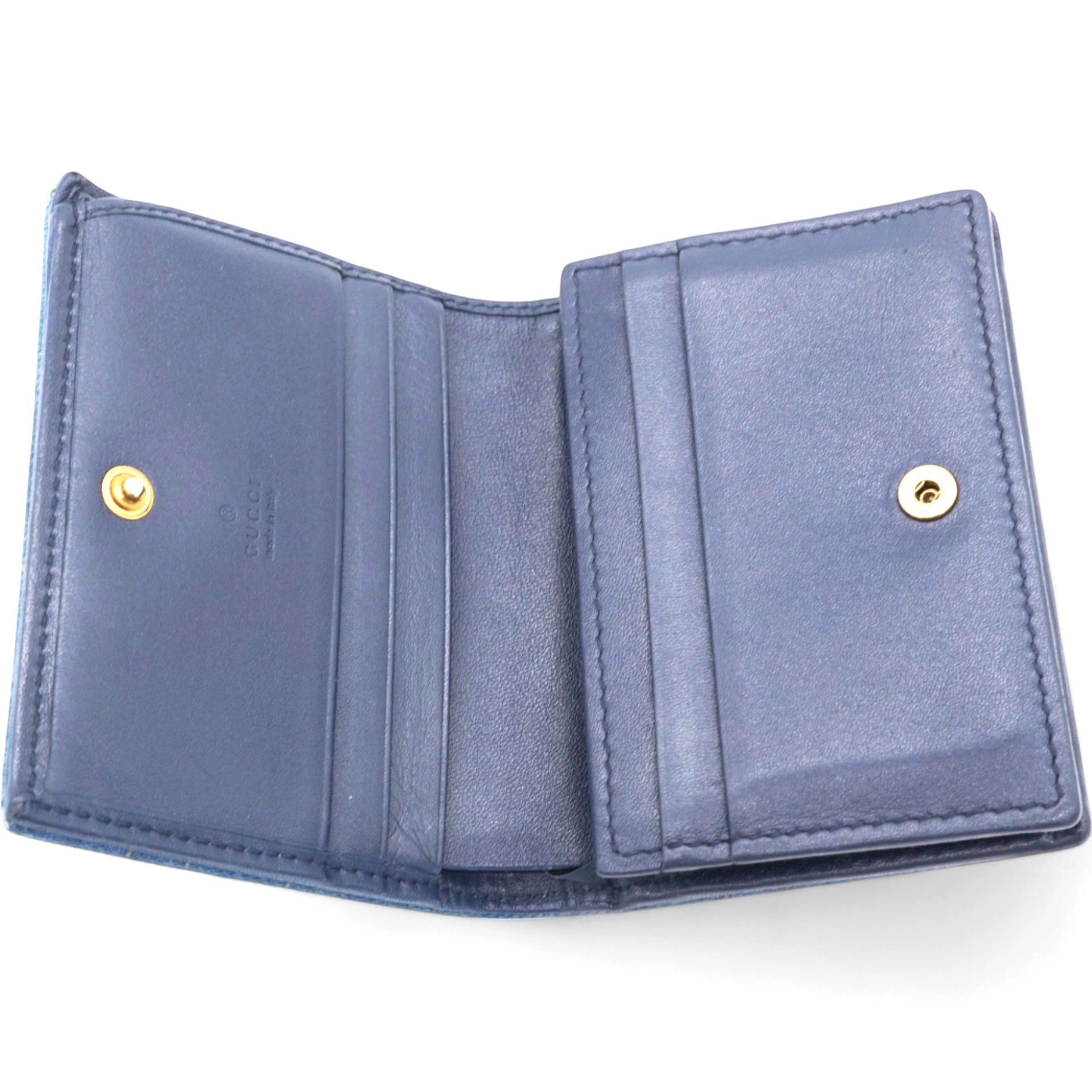 Denim Matelasse Pearly GG Marmont Card Case Wallet Blue