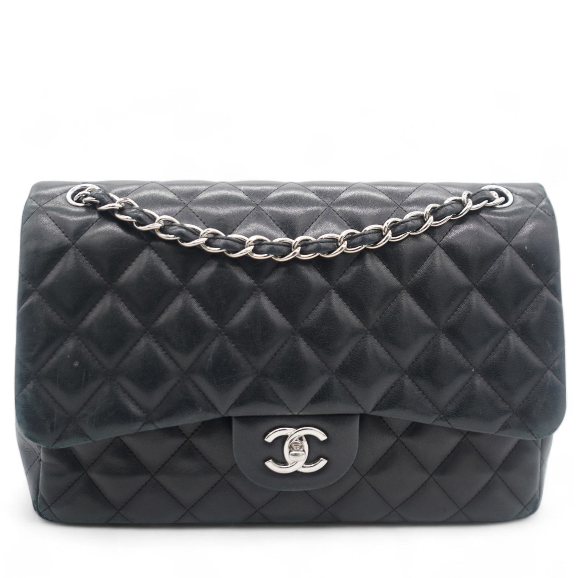 Lambskin Quilted Jumbo Double Flap Black