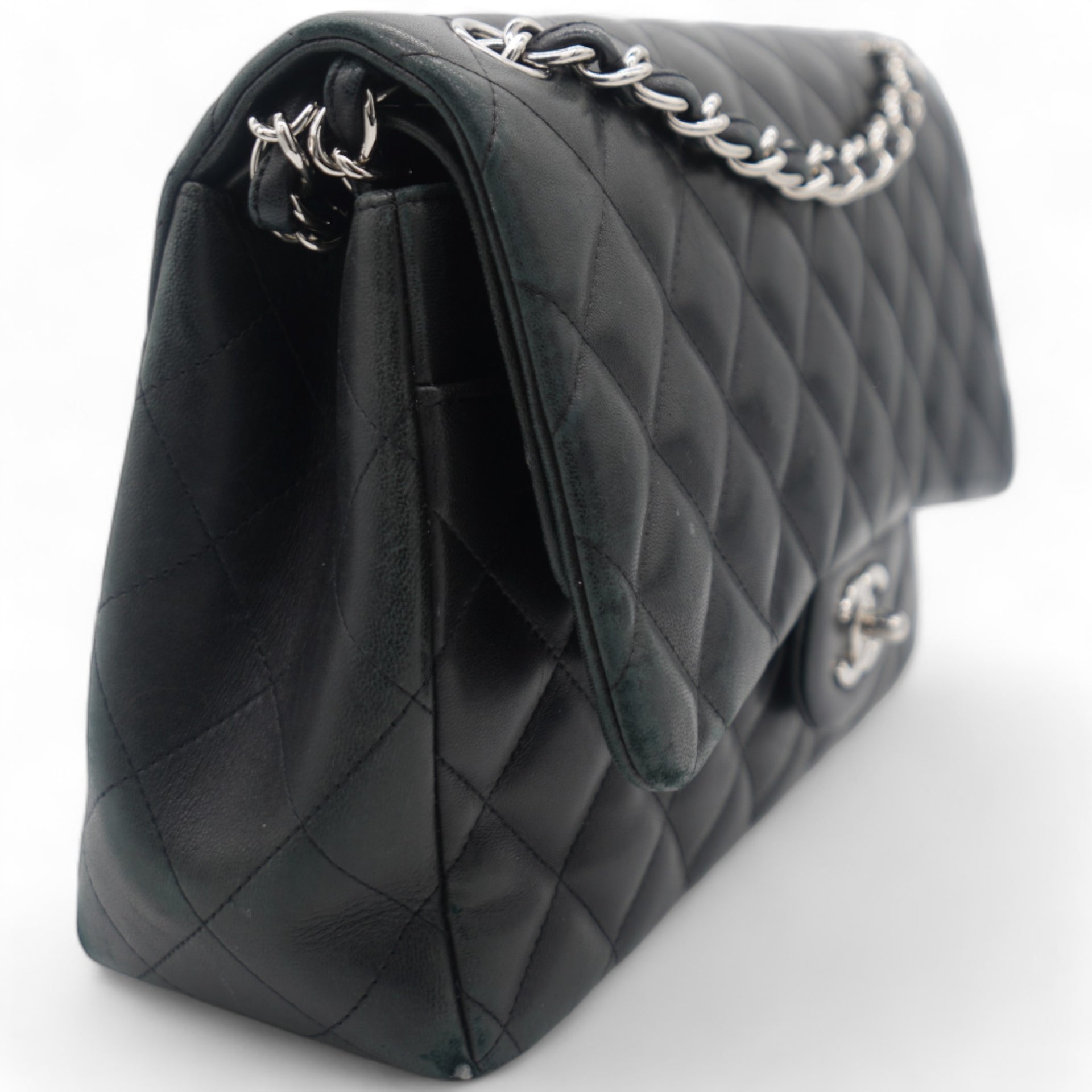 Lambskin Quilted Jumbo Double Flap Black