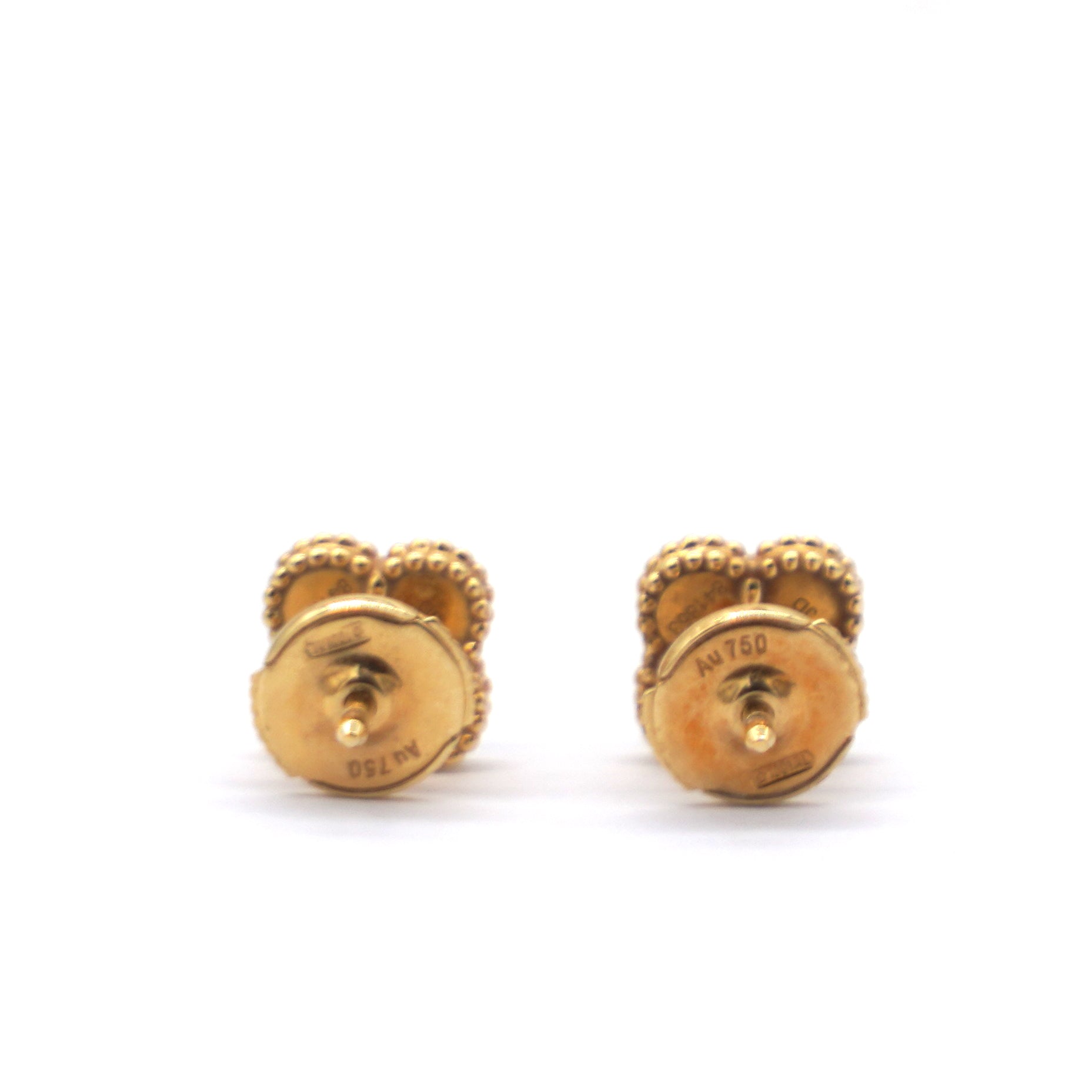 Mini Sweet Alhambra Onyx 18K Yellow Gold Stud Earrings