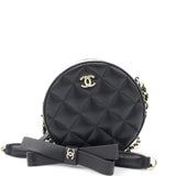 Mini Round Purse Vanity Lambskin Leather Black Bow Knot