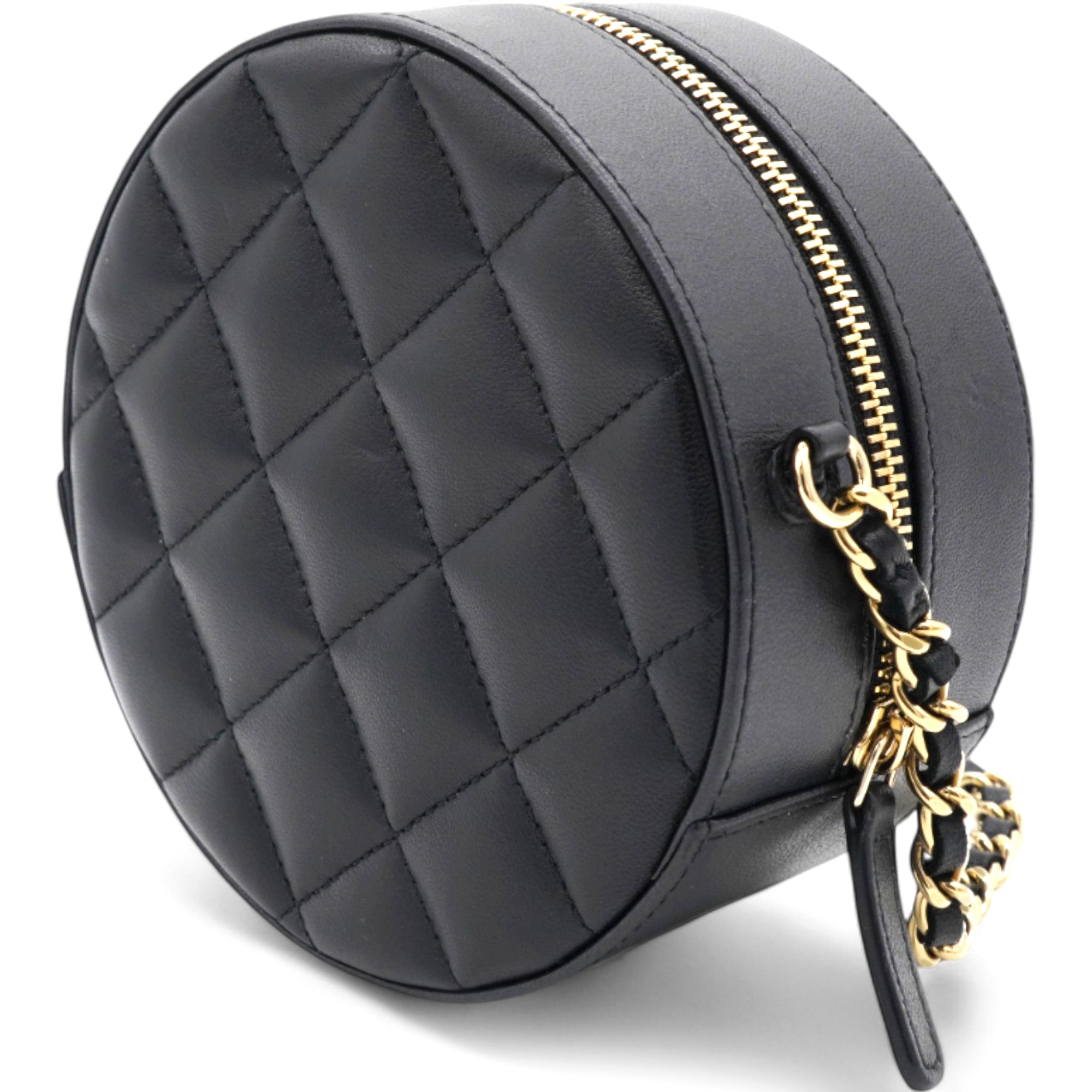 Mini Round Purse Vanity Lambskin Leather Black Bow Knot