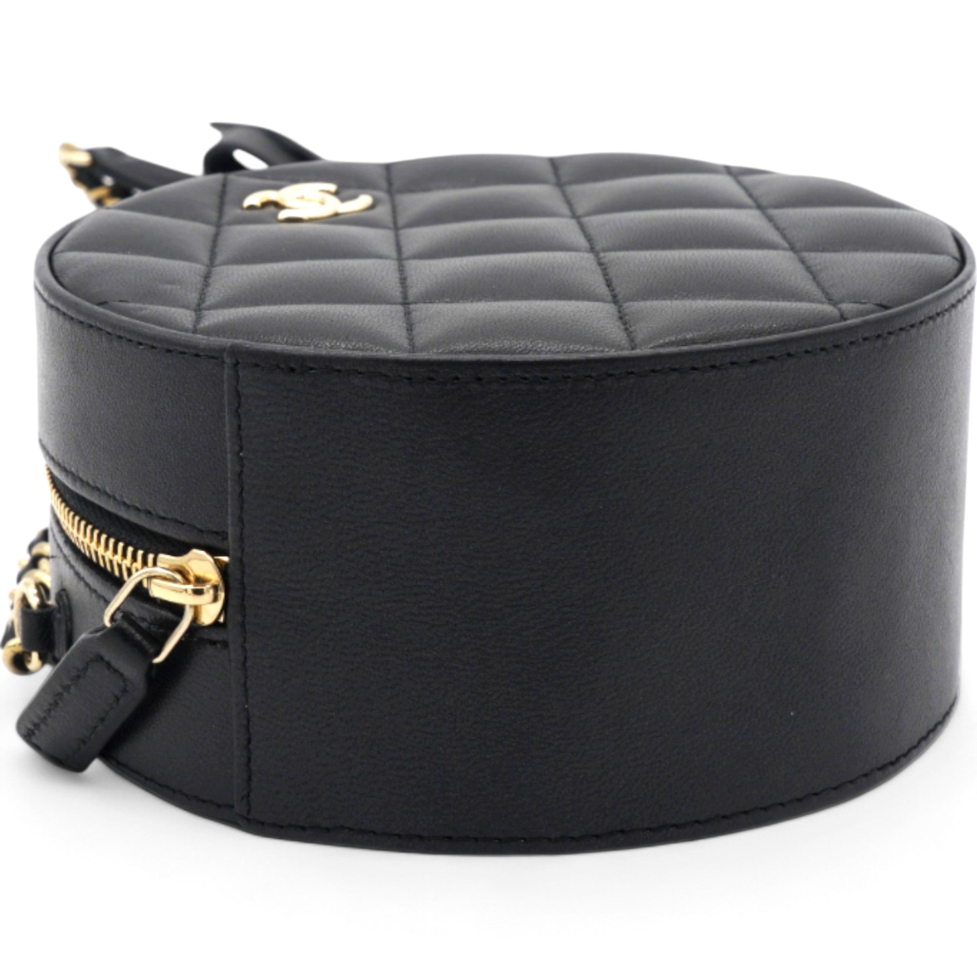 Mini Round Purse Vanity Lambskin Leather Black Bow Knot