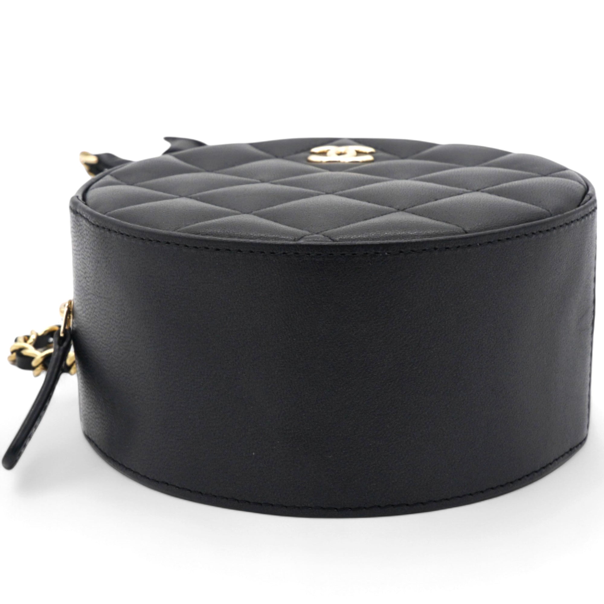 Mini Round Purse Vanity Lambskin Leather Black Bow Knot