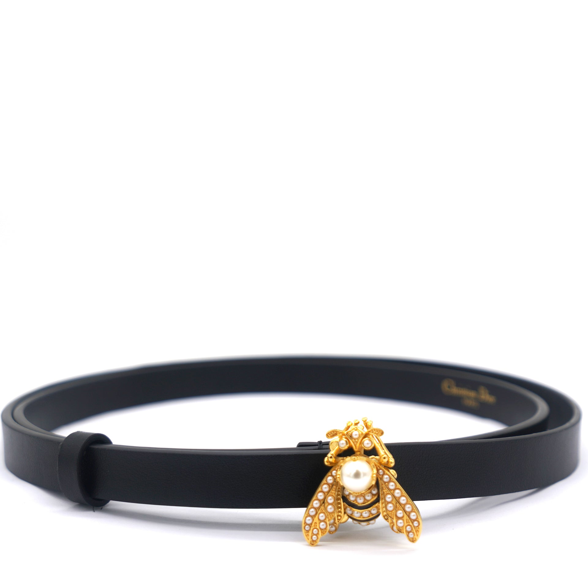 Calfskin Crystal Bee Triple Loop Bracelet Black 75 15mm