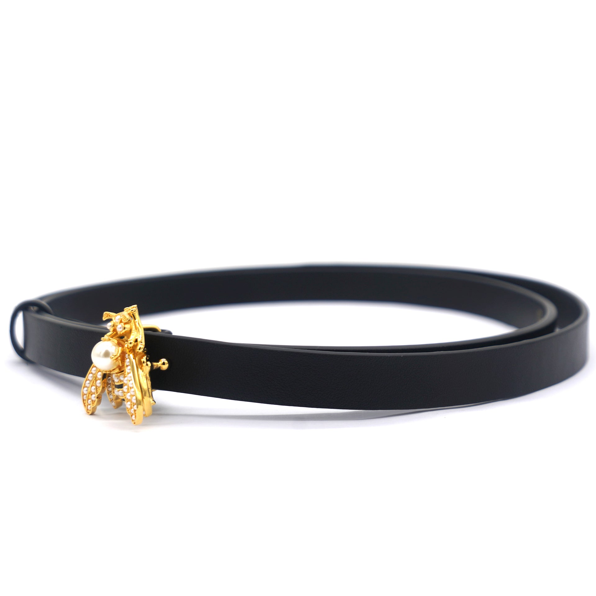 Calfskin Crystal Bee Triple Loop Bracelet Black 75 15mm