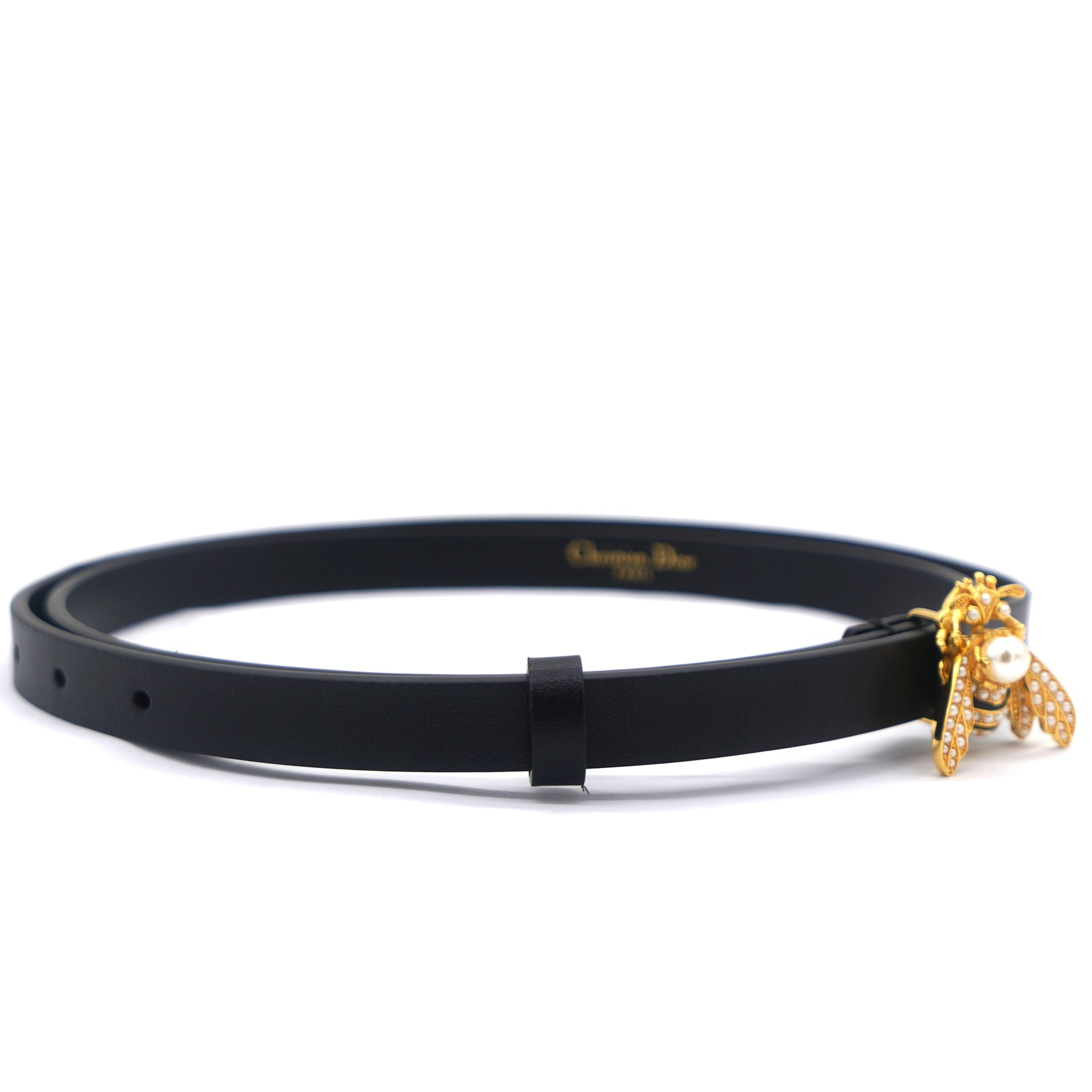 Calfskin Crystal Bee Triple Loop Bracelet Black 75 15mm